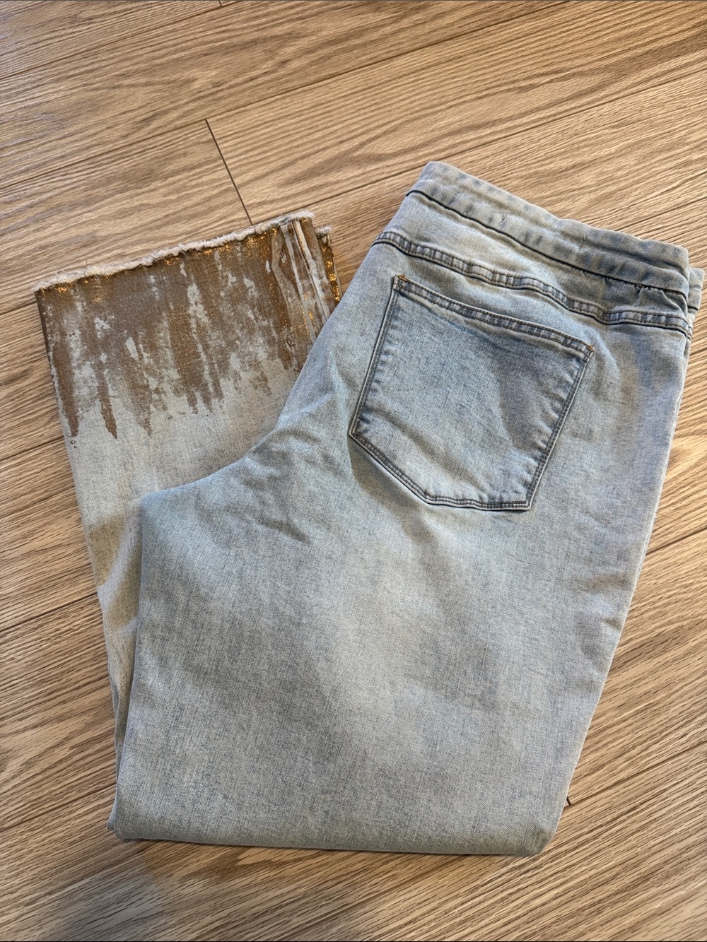 Tribal Light Blue Denim Jeans with Metallic Paint Detail